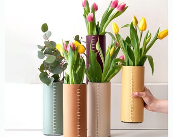 Leather Vase Leather Wrapped Flower Vase Luxurious Minimalist Decorative  3rd Anniversary Gift For Him Her Housewarming Christmas