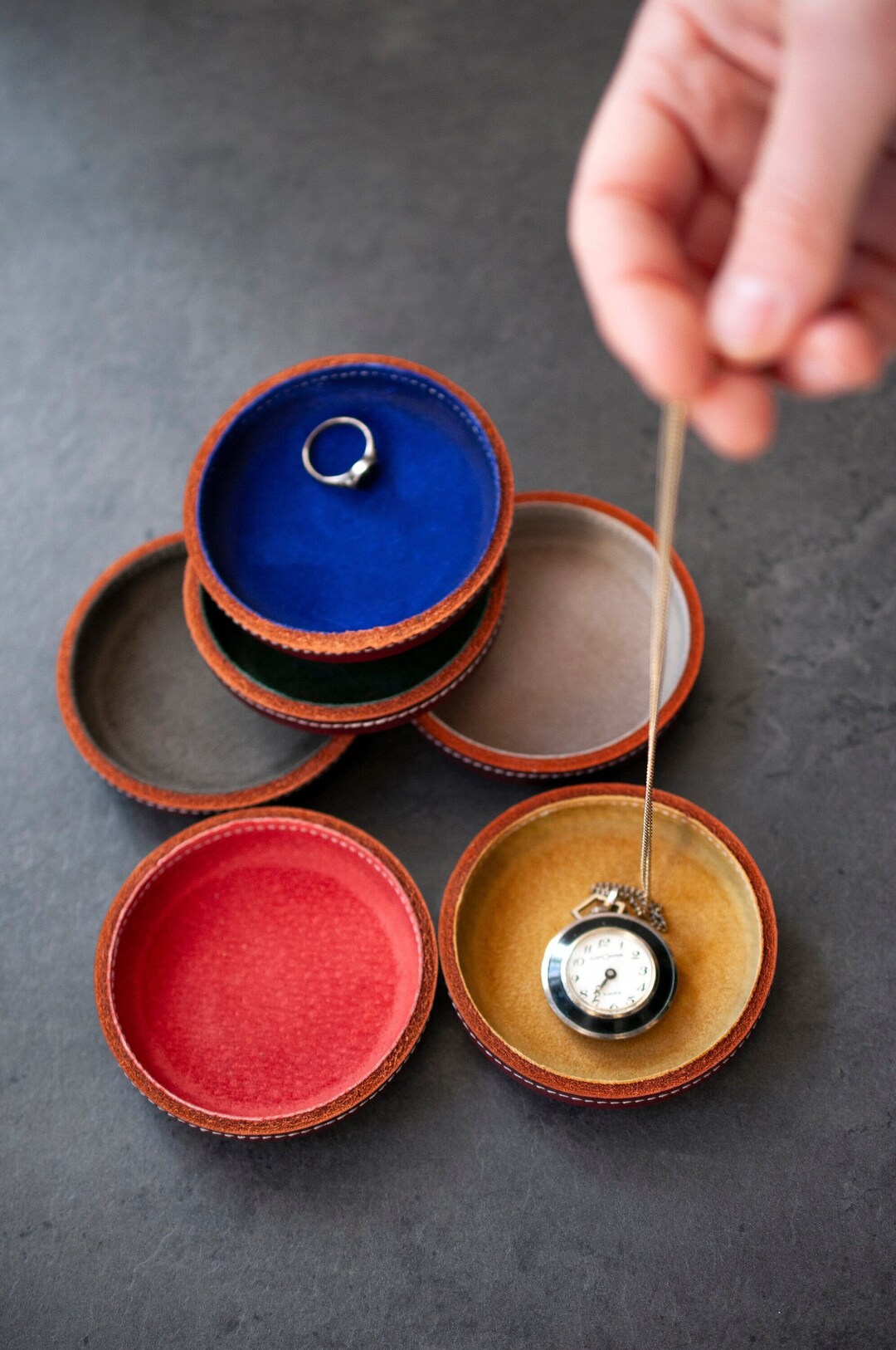 Tiny Leather Ring Dish, Modern Small Jewelry Tray , Leather Jewelry ...