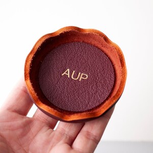 Personalized Leather Ring Dish, Handmade Jewelry Tray, Burgundy Catchall , Wedding Engagement Anniversary Gift Bardolino