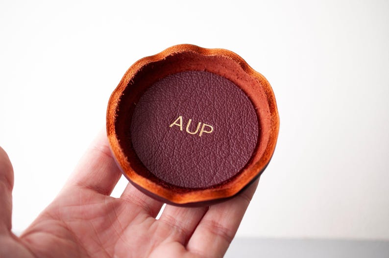 Personalized Leather Ring Dish, Handmade Jewelry Tray, Burgundy Catchall , Wedding Engagement Anniversary Gift Bardolino