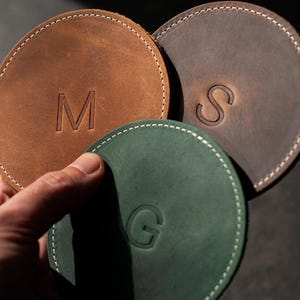 Personalized Leather Coaster Set, Groomsmen Whiskey Glass Coffee Round , Husband Anniversary Birthday Gift