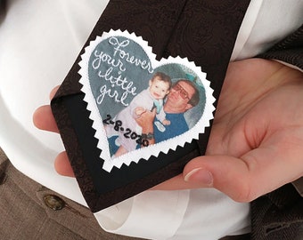 Custom photo tie patch with your own actual handwriting. Unique wedding favour father of the bride gift. Wedding day dad gift from daughter