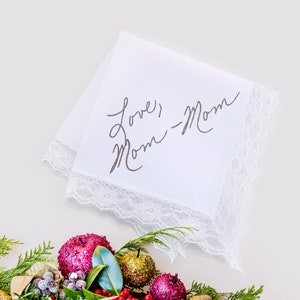 Mouchoir personnalisé en dentelle. Cadeau de Noël. Mouchoir brodé avec message manuscrit personnalisé en souvenir d'un être cher perdu.