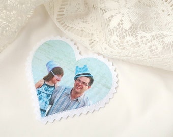 Custom wedding dress label with your family photo. Personalized wedding memorial bride gift from mom for bridal shower. Dad memorial patch.