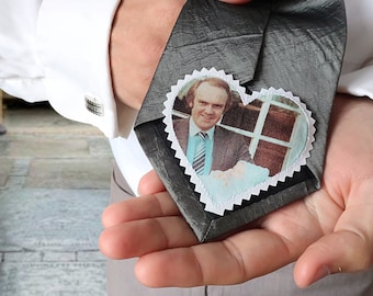 Your family photograph on a wedding tie patch. Father of the bride gift idea. Custom sew on patch for necktie. Personalized picture label