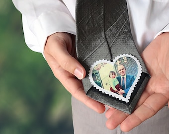 Custom photo tie patch with your family photograph. Father of the groom gift idea. Sew on patch for necktie. Father in law gift from bride.