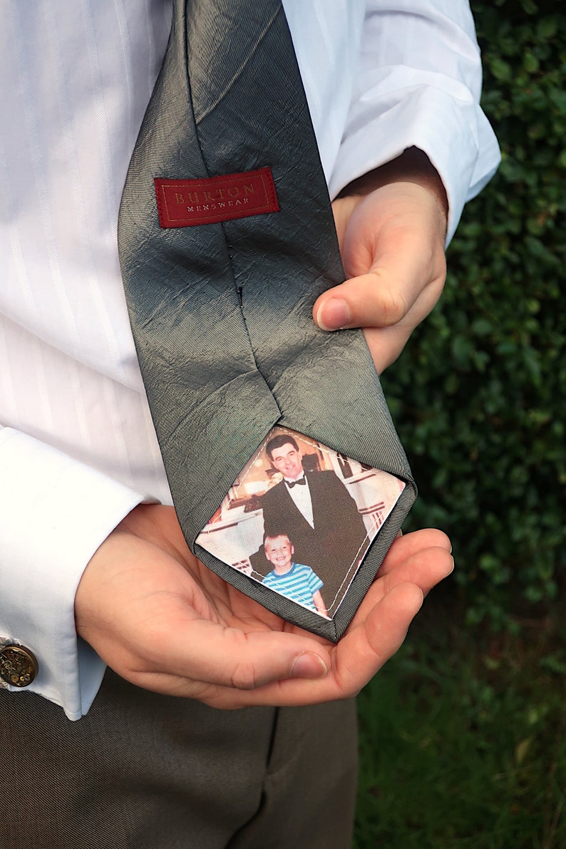 Custom photo tie patch for dad. Sentimental father of the bride gift from bride. Rustic sew on patch for wedding day necktie with picture image 6