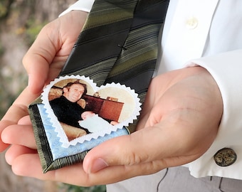 Custom photo tie patch for dad. Unique father of the bride gift from bride. Heart shaped sew on patch for wedding day necktie with picture