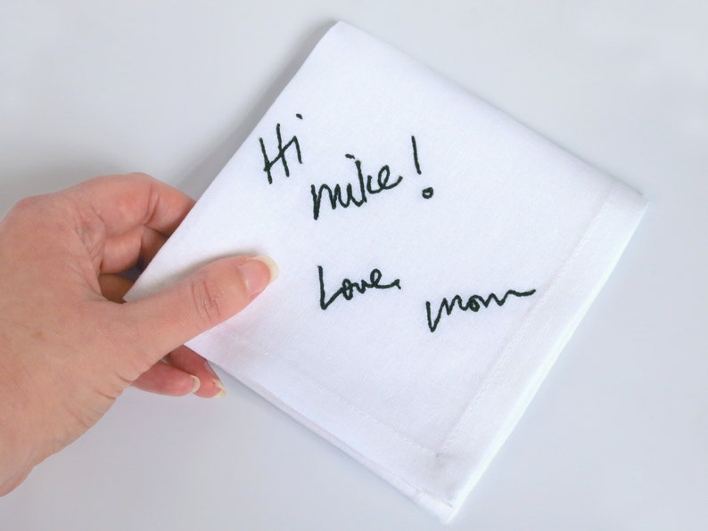 Custom handwriting handkerchief embroidered with your loved ones handwritten message. Sympathy gift loss of mother. Men's handwriting hankie image 1