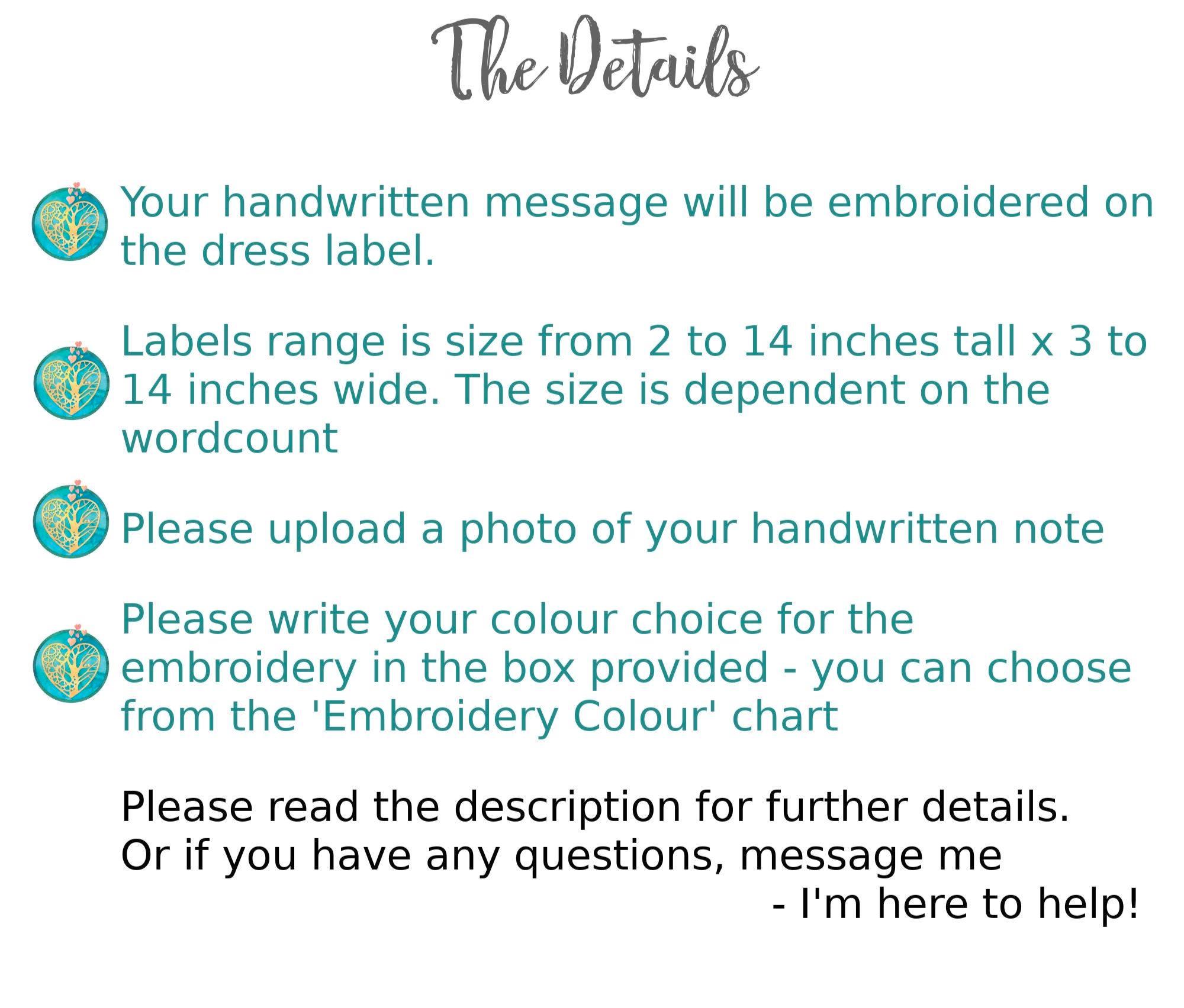 Personalized Wedding Dress Label Embroidered With Your Handwriting ...