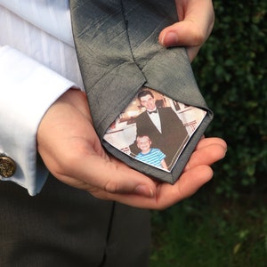 Custom photo tie patch for dad. Sentimental father of the bride gift from bride. Rustic sew on patch for wedding day necktie with picture image 1