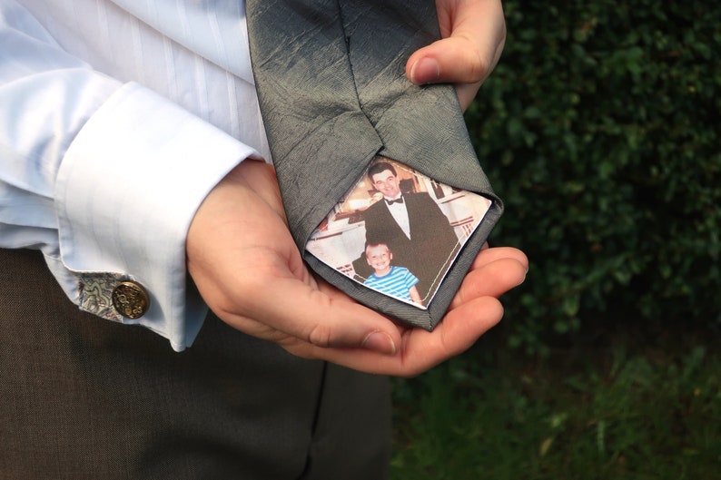 Custom photo tie patch for dad. Sentimental father of the bride gift from bride. Rustic sew on patch for wedding day necktie with picture image 1