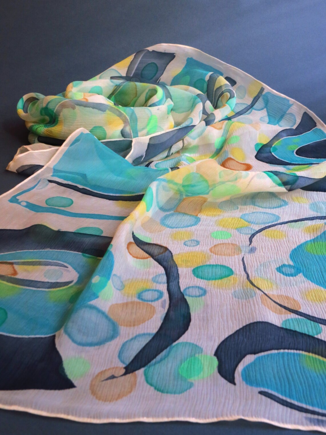 Batik Silk scarf hand painted Dots Crinkle Chiffon silk shawl | Etsy
