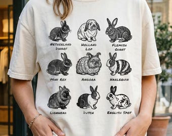 Rabbit Breeds Tee | Bunny Lover Shirt | Rabbit Mom Gift | Vintage Comfort Colors Pet Rabbit Tee