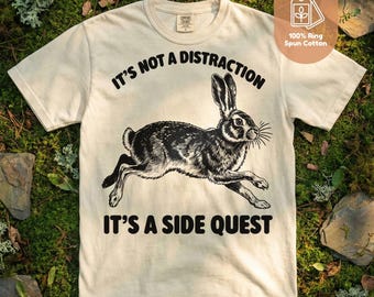 Funny ADHD Gamer T-Shirt, It's Not A Distraction It's A Side Quest Retro Rabbit Graphic Tee, Neurodivergent RPG Gift