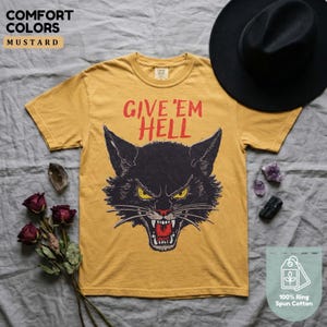 Give 'Em Hell Cat T-Shirt: Vintage Grunge Graphic Tee