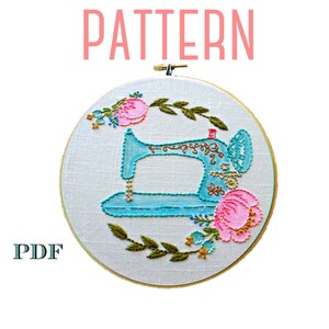 Zanger naaimachine borduurpatroon, afdrukbaar patroon, hoepelkunst, Moederdagcadeau, cadeau voor quilters, naaikamerdecor, cadeau voor naaister