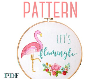 Flamingo Embroidery Pattern>Let's Flamingle>Flamingo Party>Stitching Pattern>Gift For Her>Handmade Embroidery Craft