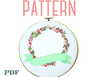 CUSTOM Empty Embroidery Pattern,PDF,Wreath Sign,Embroidery Design,Personalized Art,Wedding Sign,Birth Announcement,Personalized Gift