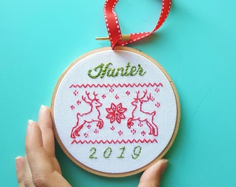 Embroidered Name Christmas Ornament,Baby's First Christmas,Customized 2023 Christmas Tree Ornament,Embroidery Hoop Ornament,Christmas Gift