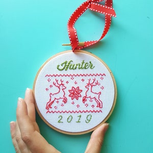 Embroidered Name Christmas Ornament,Baby's First Christmas,Customized 2023 Christmas Tree Ornament,Embroidery Hoop Ornament,Christmas Gift image 1