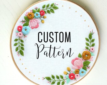 Customized DIGITAL Floral Embroidery Pattern,PDF Pattern Art,Wedding Sign, DIY Embroidery Hoop Design,Family Name,Birth Announcement
