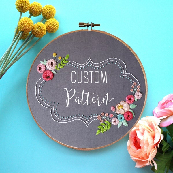 Custom Floral DIGITAL Embroidery Pattern, DIY Embroidery, Instant Download PDF Pattern, Personalized Nursery Decor