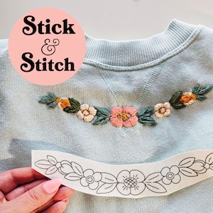 Stick and Stitch Hand Embroidery Patch- Floral Sweater Embellishment, Stick on Embroidery, Embroidery on Clothes, Embroidery tshirt