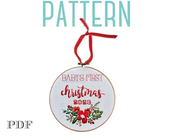 Make your own Christmas Ornament! Baby First Christmas Embroidery Pattern,2024 Christmas Ornament DIGITAL Pattern,Download PDF,DIY Ornament