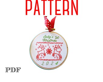 Make your own Christmas Ornament!Baby's First Christmas Embroidery Pattern,2024 Christmas Ornament DIGITAL Pattern ,Hand Embroidery