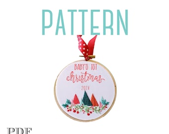 Christmas Ornament Embroidery Pattern, Baby's First Christmas, Our First Christmas 2024 Ornament,Embroidered Christmas Ornament