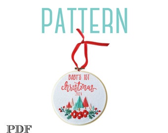 Make your own Christmas Ornament!Baby's First Christmas CUSTOMIZABLE Embroidery Pattern,2024 Christmas  ,Hand Embroidery, Digital Pattern