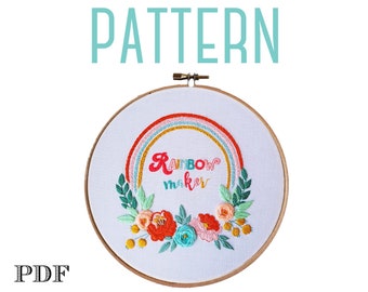 Rainbow Floral Embroidery Pattern, Rainbow Maker, Instant Download PDF,Rainbow Baby, Embroidery Design, Modern Rainbow, Hand Embroidery