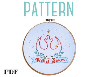 Handborduurpatroon rebellen uitschot, geïnspireerd op Star Wars, decor kinderkamer, jongenskamer, borduurontwerpen, Luke Skywalker, kleurrijke Star Wars