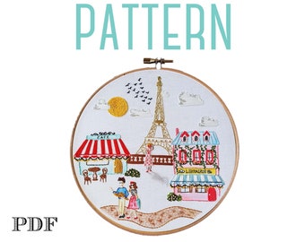 Paris City Scene, Hand Embroidery Pattern, Paris Wall Art, Paris Decor,Embroidery Design,Sewing Pattern,France Art, Streets French Lifestyle