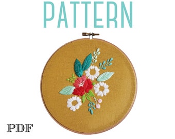 Floral Embroidery on Yellow, Embroidery PATTERN, Vintage Inspired Embroidery,Nature Inspired,Digital PDF Pattern,Hand Embroidery Pattern