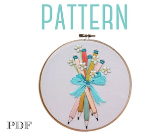 You've Got Mail Bouquet of Freshly Sharpened Pencils, Digital PDF Embroidery Pattern, Instant Download,Printable Pattern, DIY Hoop Art