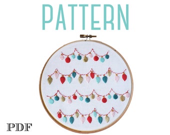 Colorful Ornaments Christmas Embroidery Pattern, Christmas Lights, Pastel Christmas,Hand Embroidery Pattern, Colorful Retro Christmas Decor