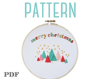 Colorful Merry Christmas Embroidery Pattern,Handmade Christmas Decorations,Hand Embroidery, Christmas Crafts,Digital Stitching Pattern, PDF