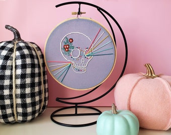 Rainbow Skull Halloween Embroidery Hoop Art, Sugar Skull, Halloween Skull Decor, Cute Halloween,Skeleton Art, Spooky Decor