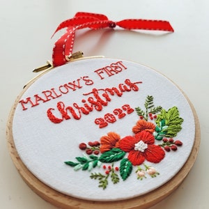 Baby&#39;s First Christmas 2025 Customizable Ornament, Embroidery Hoop Ornament,Personalized Ornament, Hand Embroidered Christmas Ornament