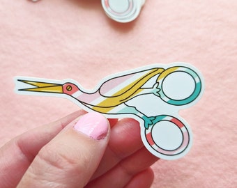 Stork Embroidery Scissors Sticker, Rainbow Scissors,Sewing Sticker, Craft Supplies, Sewing Scissors, Gift for Seamstress, Stocking stuffer