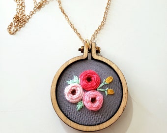 Rifle Paper Co Inspired Necklace-2 Sizes,Gift For Her,Flower Necklace,Miniature Embroidery Hoop,Gift For Her