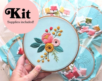 Floral Embroidery Kit,Floral Embroidery Design, Beginner Embroidery Craft, Gift for Gardeners,Hand Embroidery,Printable Sewing Pattern