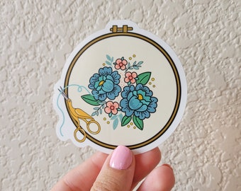 Embroidery Hoop Sticker,Floral Embroidery, Stanley Sticker for Hydroflask,Waterproof Stickers,Flower Stickers,Waterbottle Sticker