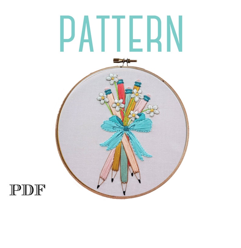 You've Got Mail Bouquet of Freshly Sharpened Pencils, Digital PDF Embroidery Pattern, Instant Download,Printable Pattern, DIY Hoop Art image 1