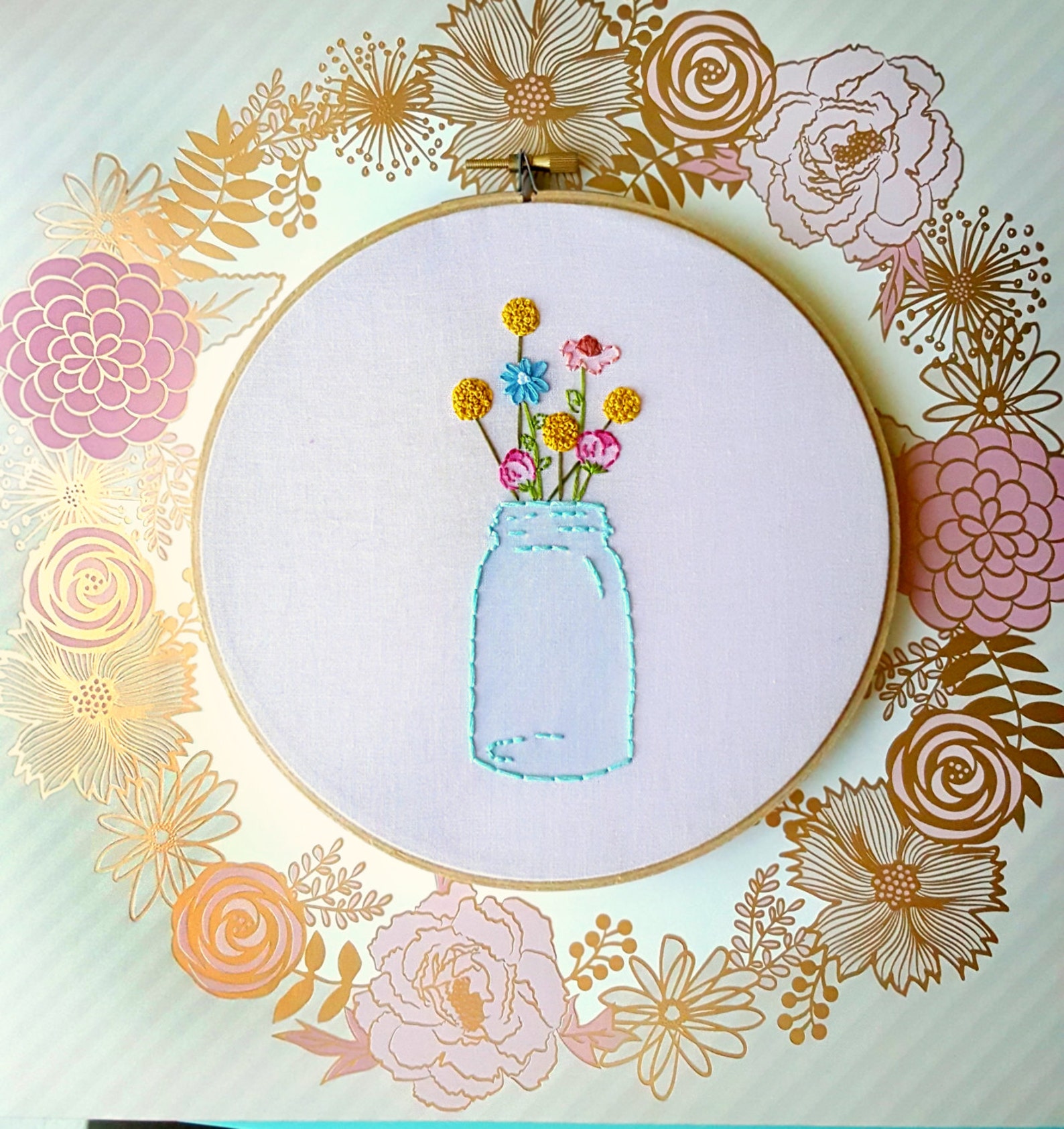 Mason Jar Embroidery Hoop Artmason Jar Decorembroidery Etsy