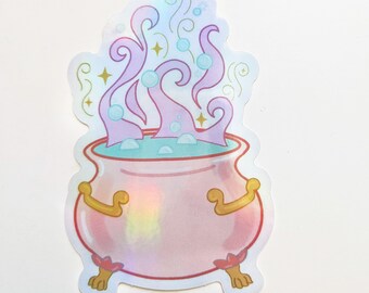 Holographischer Aufkleber, Halloween-Hexenkessel, Regenbogen Halloween, Halloween-Aufkleber, Gastgeschenk, Glitzernder Aufkleber, Pink Halloween, Stanley