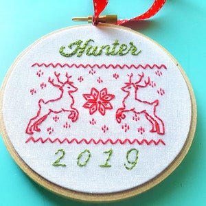 Embroidered Name Christmas Ornament,Baby's First Christmas,Customized 2023 Christmas Tree Ornament,Embroidery Hoop Ornament,Christmas Gift image 2