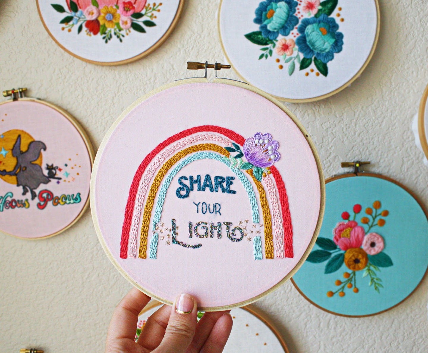 Rainbow Embroidery Pattern Share Your Light Instant | Etsy